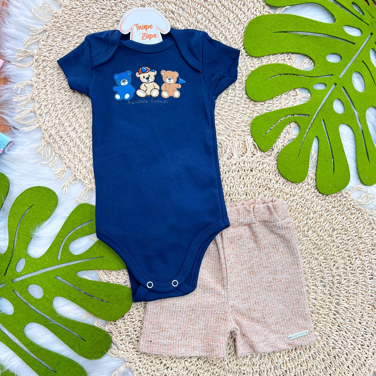 Conj body Ursinhos Adorable Friends Marinho e Short 